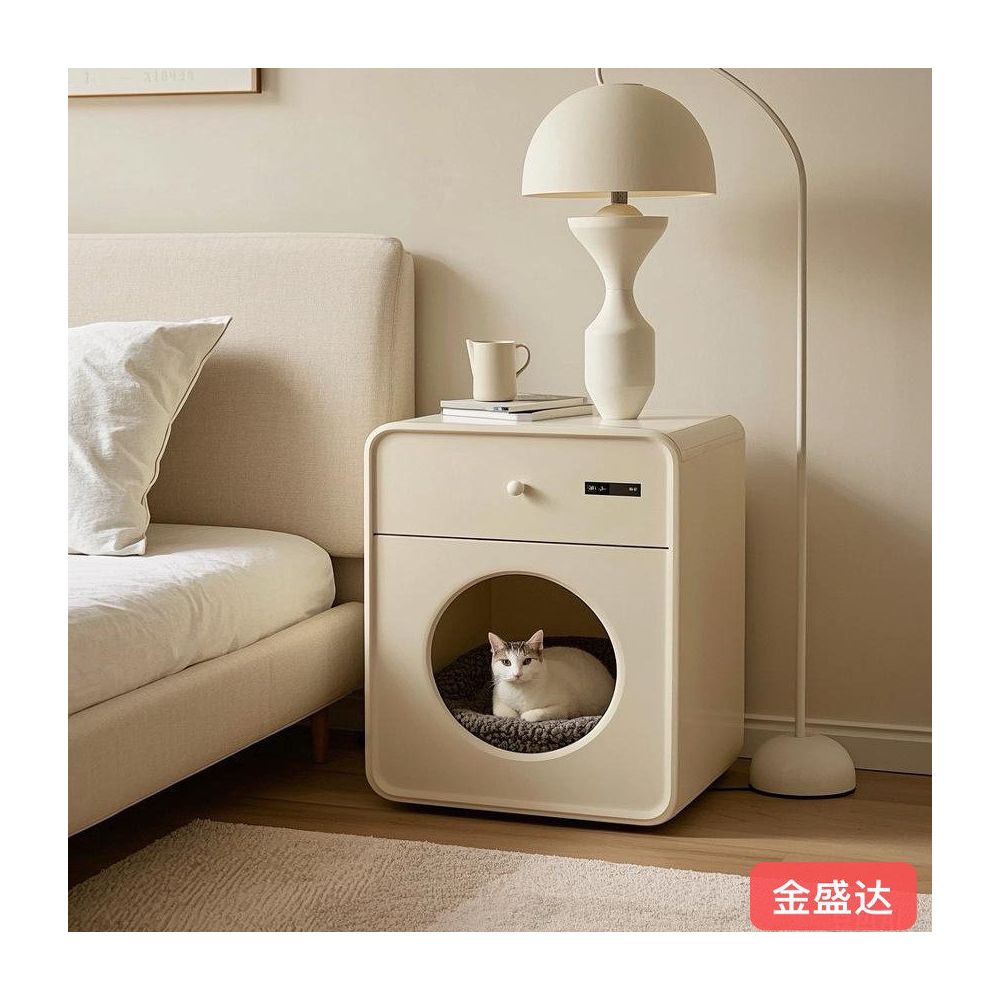【Yibach 官方正品】奶油風實木貓窩床頭櫃|二合一創意邊几寵物別墅 - 吉安寵物用品