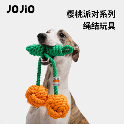 JOJIO Corner Cherry Party Dog Toy Training Interactive Self Hi Small Medium and Large Dog Weaving Knot Toy image 0