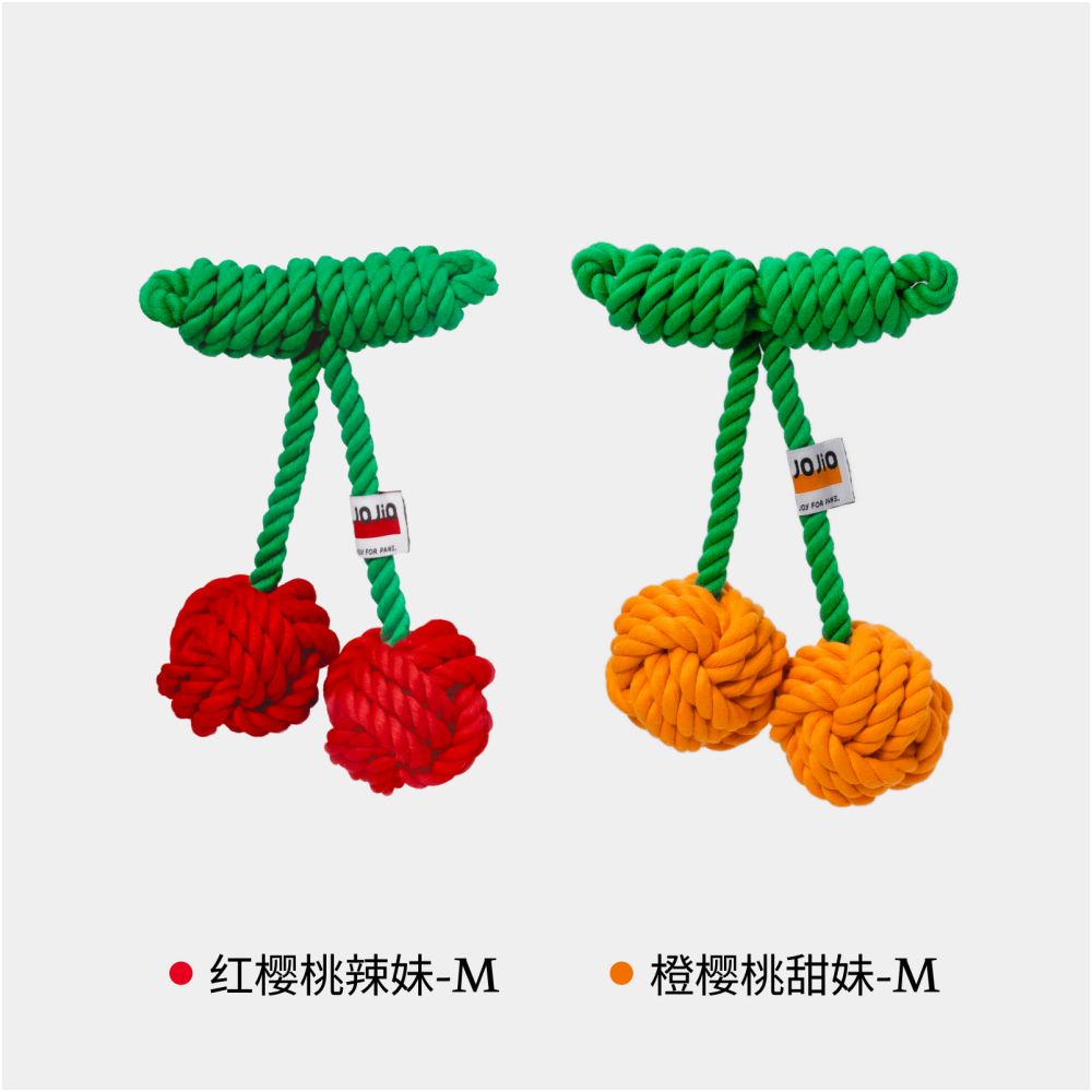 【JOJIO 官方正品】角落櫻桃派對狗狗玩具｜互動訓練編織繩結（耐咬潔齒、全犬種適用、緩解分離焦慮、自嗨解悶神器，高品質抗撕裂中大犬拉扯玩具）