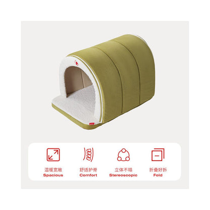 【Petstar 官方正品】冬季保暖隧道型寵物窩｜二合一封閉式帳篷貓狗窩（全件可拆卸洗、多功能鑽洞遊戲窩、加厚防風蓄熱、Petstar 質感室內寵物屋，小型犬貓通用安全感睡窩）