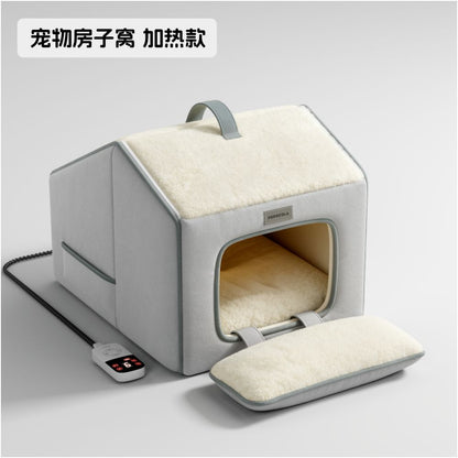 【POPO 官方正品】智能恆溫加熱貓窩｜冬季加厚半封閉保暖狗窩（內置防抓電熱毯、多檔智能控溫、阻燃防水安全材質、POPO 科技禦寒貓屋，小型犬貓冬日深度睡眠神器）