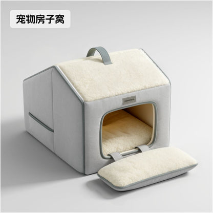 【POPO 官方正品】智能恆溫加熱貓窩｜冬季加厚半封閉保暖狗窩（內置防抓電熱毯、多檔智能控溫、阻燃防水安全材質、POPO 科技禦寒貓屋，小型犬貓冬日深度睡眠神器）