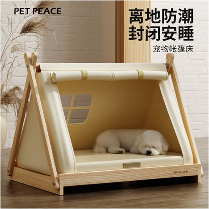 Petpeace solid wood dog house small dog bed off the ground pet tent enclosed and secure compared to bear houses and dog houses image 0