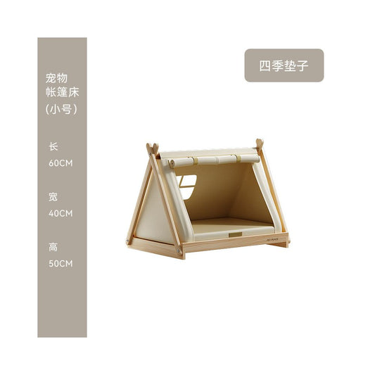【Petpeace 官方正品】北歐實木架高寵物帳篷｜小型犬貓通用封閉式睡窩（物理防潮隔冷、全可拆洗棉麻面料、安全感包覆設計、媲美精品小熊窩，頂級 Petpeace 室內家具級狗屋）