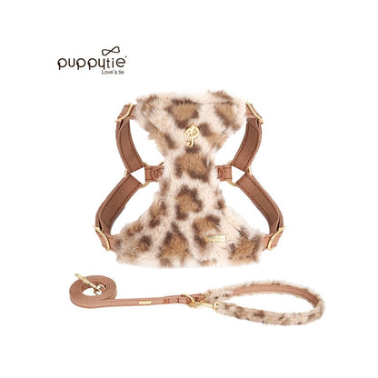 【Puppytie 官方正品】法式時髦豹紋胸背帶｜雪納瑞/泰迪小型犬專用牽引組