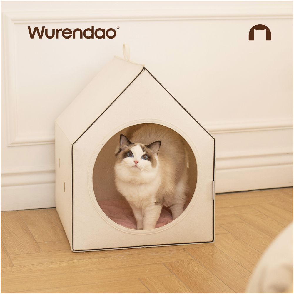 WURENDAO Unmanned Island Cat Nest Winter Warm Felt Dog Nest Four Seasons Universal Semi Enclosed Snowhouse Cat Nest image 2