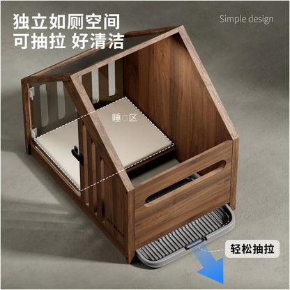 Solid wood dog house puppy cage indoor small dog with toilet dog house luxury villa all season universal wooden house image 3