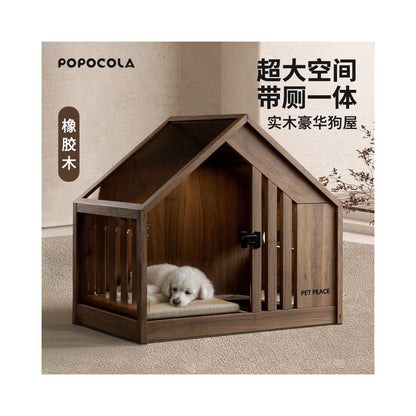 Solid wood dog house puppy cage indoor small dog with toilet dog house luxury villa all season universal wooden house image 0