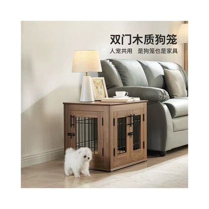 Solid wood home dog cage small medium and large dog universal furniture style indoor pet cage side opening door dog house closed type image 1