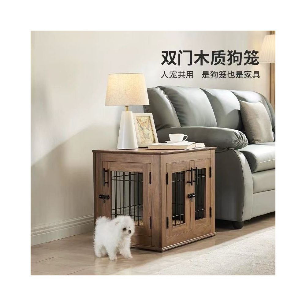 Solid wood home dog cage small medium and large dog universal furniture style indoor pet cage side opening door dog house closed type image 0