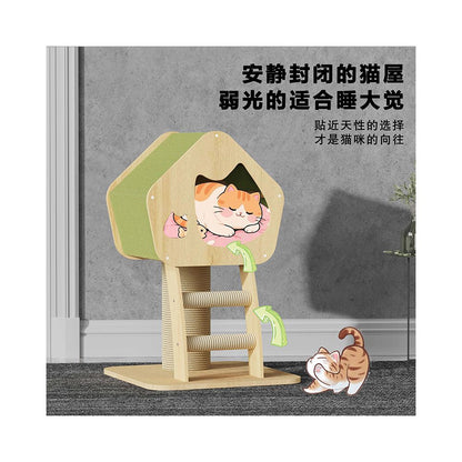 Solid wood treehouse cat climbing frame luxury household cat nest integrated large cat dedicated small apartment cat scratching column cat tree cat frame image 2