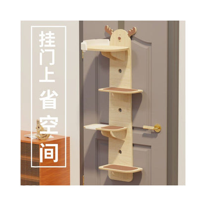 Hanging door type cat climbing frame deer style solid wood waterproof non occupying cat tree jumping platform design wall mounted household thickened image 0