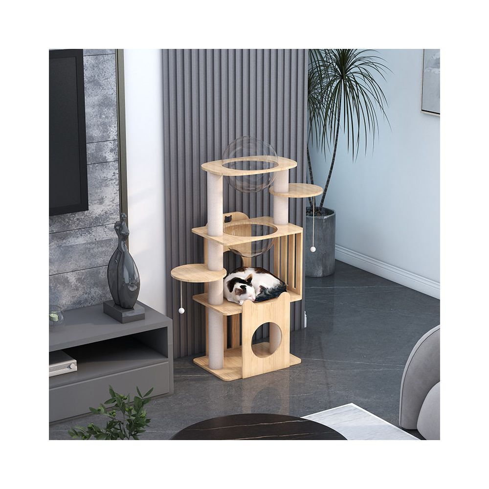 All solid wood short footed cat climbing frame cat nest cat scratch column integrated space cabin small sized cat frame not occupying space for household use image 2