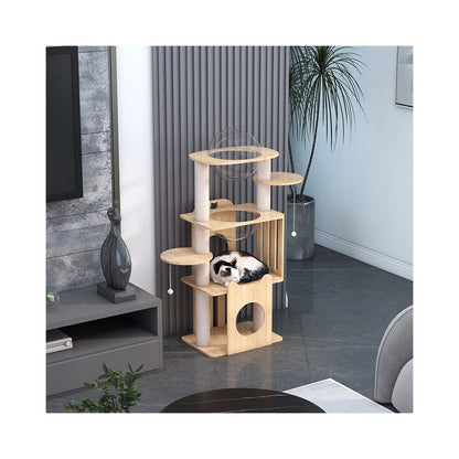 All solid wood short footed cat climbing frame cat nest cat scratch column integrated space cabin small sized cat frame not occupying space for household use image 2