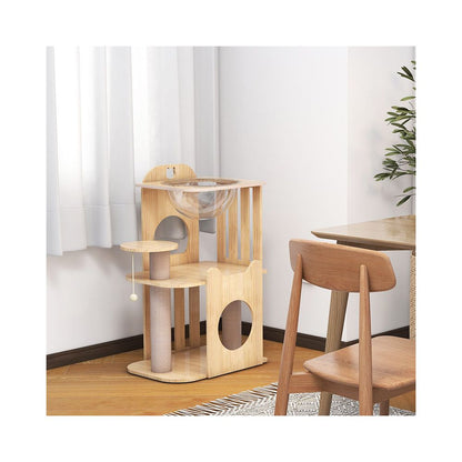 All solid wood short footed cat climbing frame cat nest cat scratch column integrated space cabin small sized cat frame not occupying space for household use image 5