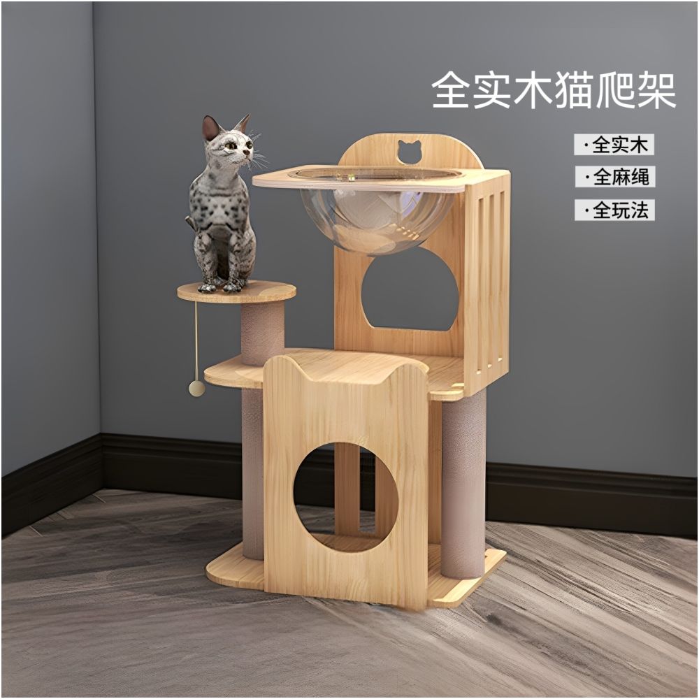 All solid wood short footed cat climbing frame cat nest cat scratch column integrated space cabin small sized cat frame not occupying space for household use image 0