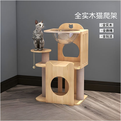 All solid wood short footed cat climbing frame cat nest cat scratch column integrated space cabin small sized cat frame not occupying space for household use image 0