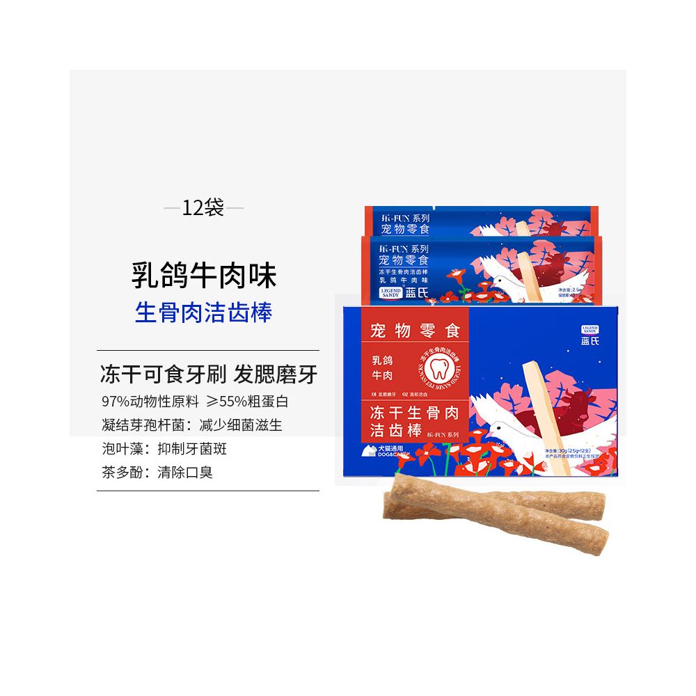 藍氏 (Lanshi) 貓用凍乾潔牙棒｜乳鴿牛肉雙口味、強效磨牙健齒寵物零食