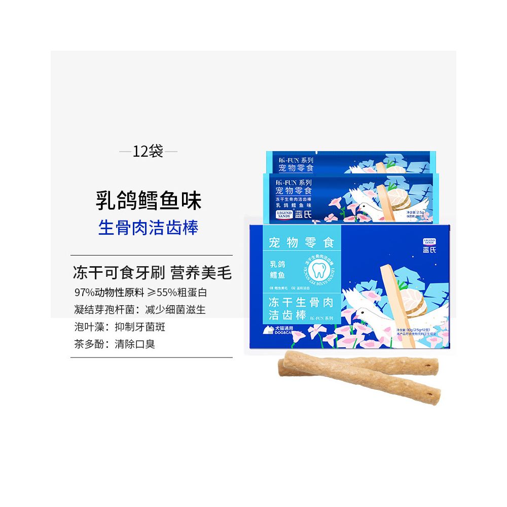 藍氏 (Lanshi) 貓用凍乾潔牙棒｜乳鴿牛肉雙口味、強效磨牙健齒寵物零食