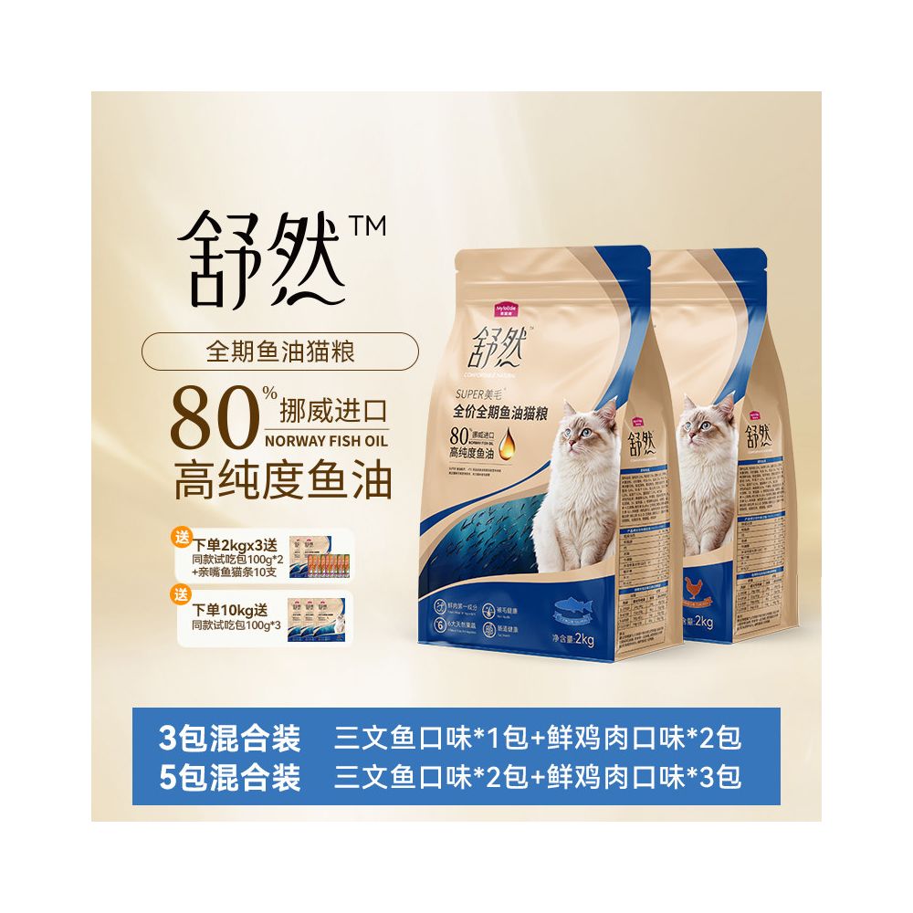 Maifudi 麥富迪 舒然魚油美毛貓糧｜80% 高純度挪威進口魚油｜成幼貓全齡通用主食 2kg｜防掉毛護膚無穀配方