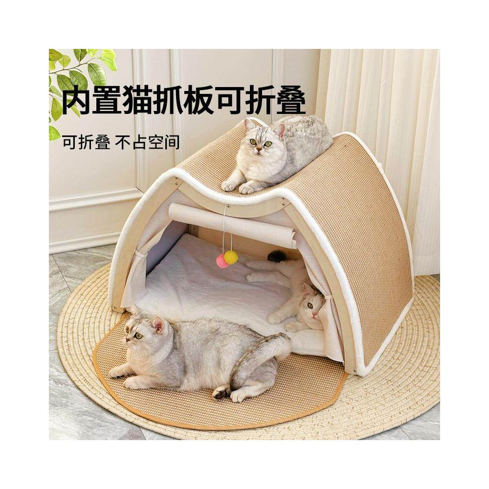 Cat tent sisal cat scratch board one piece wear resistant oversized all season universal cat house dog house solid wood enclosed cat house image 1