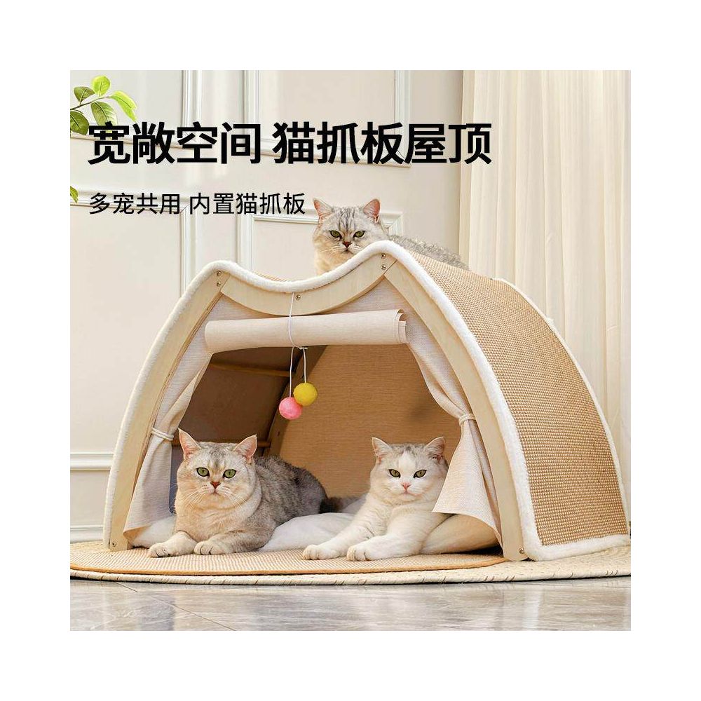 Cat tent sisal cat scratch board one piece wear resistant oversized all season universal cat house dog house solid wood enclosed cat house image 2