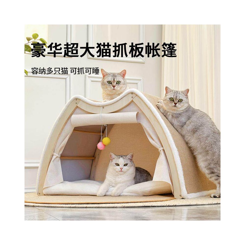 Cat tent sisal cat scratch board one piece wear resistant oversized all season universal cat house dog house solid wood enclosed cat house image 3