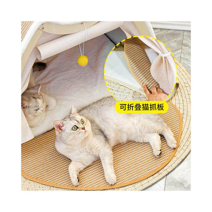 Cat tent sisal cat scratch board one piece wear resistant oversized all season universal cat house dog house solid wood enclosed cat house image 4