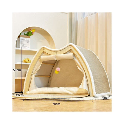 【實木美學】複合式劍麻貓帳篷｜貓抓板睡窩二合一，特大空間全季通用，實木封閉式貓屋，耐磨不掉屑寵物窩