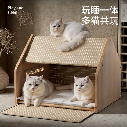 POPO Cat Nest Four Seasons Universal Closed Type Sisal Security Cat Scratch Board Cat House Villa Cat House Cat Tent image 3
