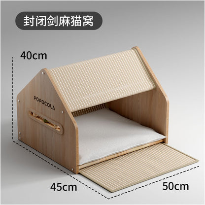 【POPO】封閉式劍麻貓別墅｜安全感貓帳篷睡窩，全季通用貓抓板貓屋，加厚耐磨不掉屑，多功能質感寵物窩