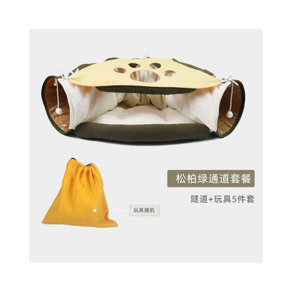 【吉仔仔】冬日保暖貓隧道睡窩｜四季通用貓帳篷，二合一貓通道鑽洞玩具，加厚舒眠寵物窩，摺疊收納不佔位