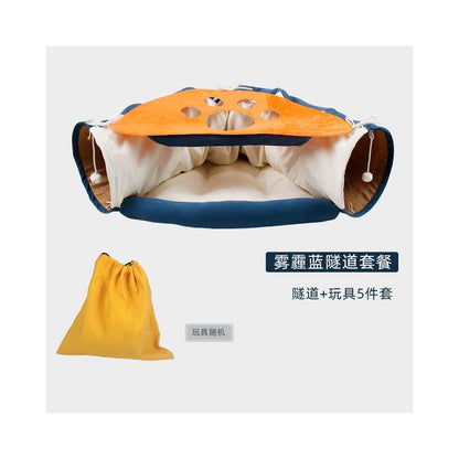 【吉仔仔】冬日保暖貓隧道睡窩｜四季通用貓帳篷，二合一貓通道鑽洞玩具，加厚舒眠寵物窩，摺疊收納不佔位