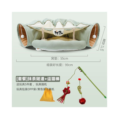 【吉仔仔】冬日保暖貓隧道睡窩｜四季通用貓帳篷，二合一貓通道鑽洞玩具，加厚舒眠寵物窩，摺疊收納不佔位