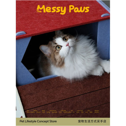 New Product Color blocked Felt Tunnel Cat Nest Four Seasons Universal Removable Portable Storage Pet Nest Cat Scratch Board Corner image 1
