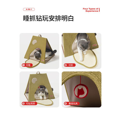 PetstarFolding Play Sleephouse Cat Nest Four Seasons Universal Semi Closed Cat Scratch Pad Tunnel Kitten Toy image 3