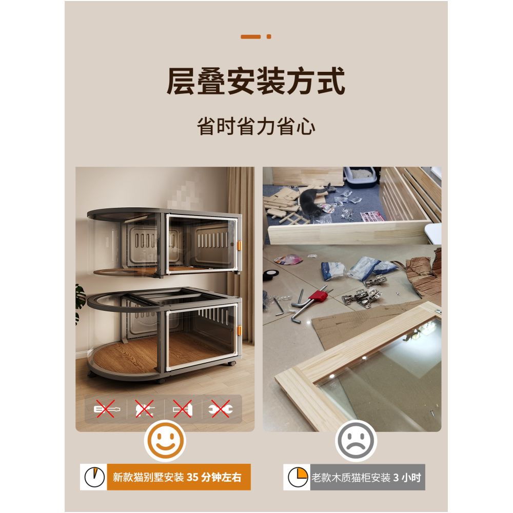 Cat Villa Home Indoor Cat Cabinet Cat House New Cat Cage Cat Nest Four Seasons Universal One Room One Living Room One Bathroom image 4