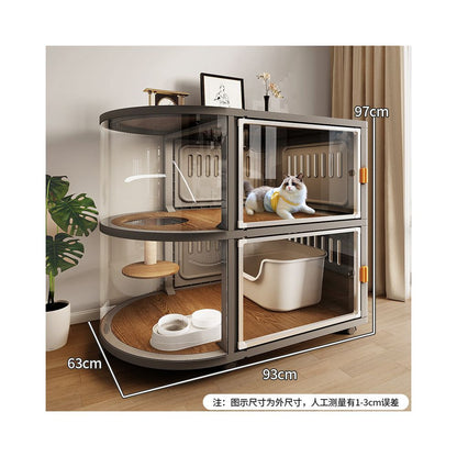 【豪華一房一廳】別墅型室內貓櫃｜隱藏式貓砂倉空間，四季通用大型貓屋，北歐風實木質感貓籠，多功能一體式貓公寓