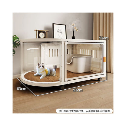 【豪華一房一廳】別墅型室內貓櫃｜隱藏式貓砂倉空間，四季通用大型貓屋，北歐風實木質感貓籠，多功能一體式貓公寓