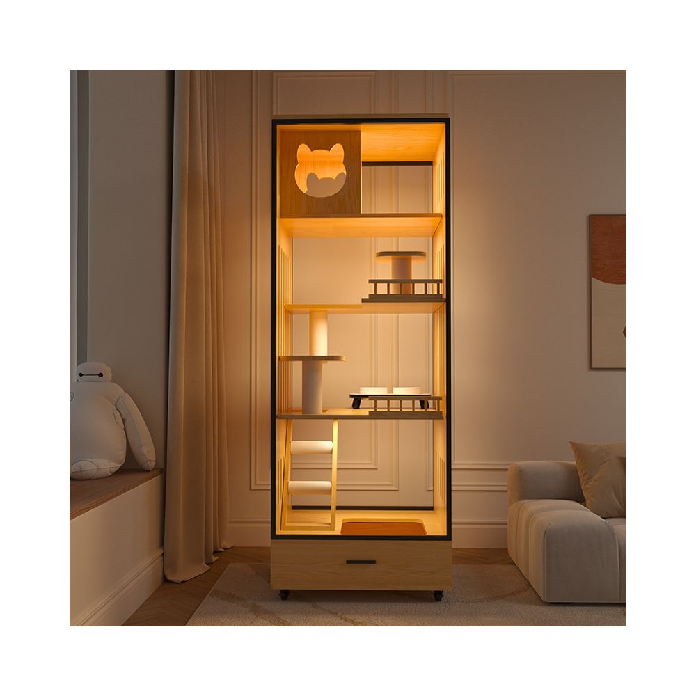 Space saving cat villa cat house cat litter box integrated solid wood cat cage cat cabinet cat house for home indoor use image 1