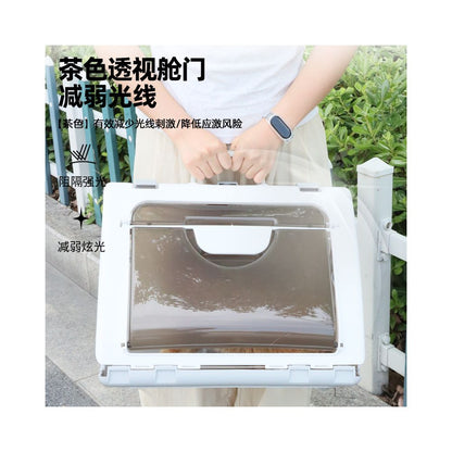 Patent folding aviation cat cage portable pet outdoor box beige green white gray portable cat box image 2
