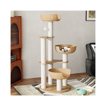 Non occupying cat climbing frame multiple cat nests integrated cat tree vertical solid wood cat scratch board wear resistant sisal cat climbing frame image 3