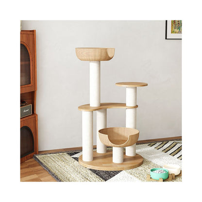 Non occupying cat climbing frame multiple cat nests integrated cat tree vertical solid wood cat scratch board wear resistant sisal cat climbing frame image 4