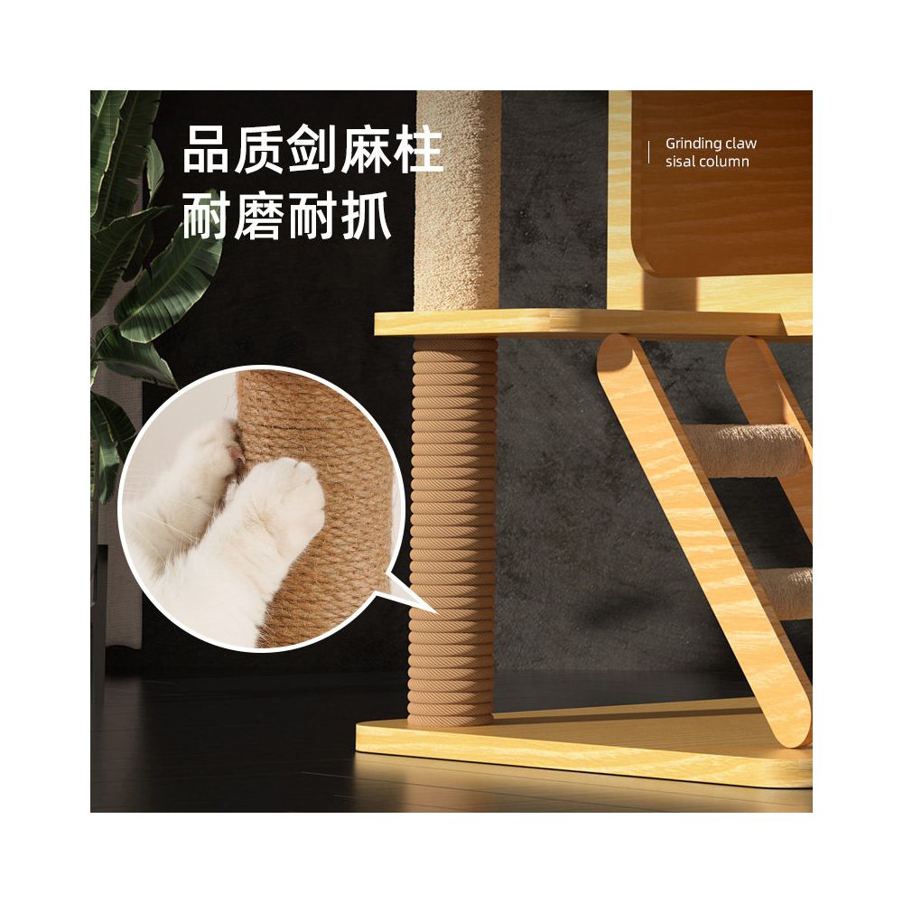 Solid wood cat climbing frame cat nest integrated multi layer space cabin small sized household cat tree frame image 4