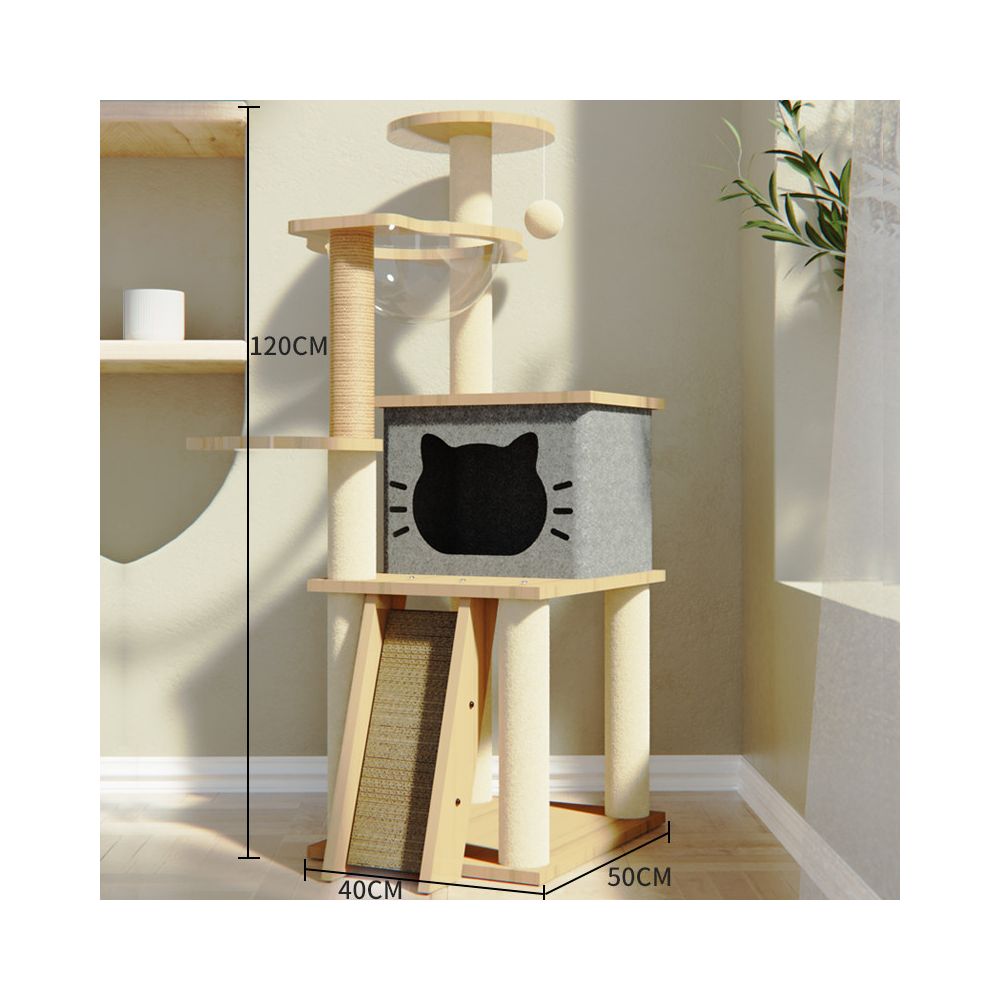 【北歐實木風】多層一體式貓跳台｜全景太空艙貓窩，小戶型必備省空間貓爬架，加固型實木貓樹，耐磨劍麻抓柱寵物家具
