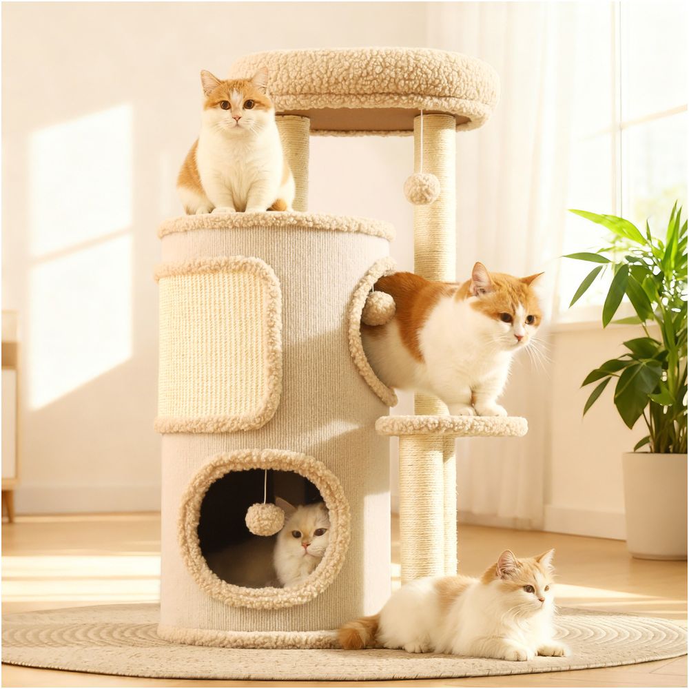 Cat climbing frame small household unit no occupation tree hole cat nest integrated all season universal multi layer double layer jumping platform sisal bucket image 1