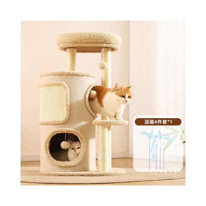 多功能一體式貓跳台｜四季通用樹洞貓窩，雙層加厚劍麻貓抓桶，不佔空間多層跳躍平台，極簡室內貓咪娛樂別墅