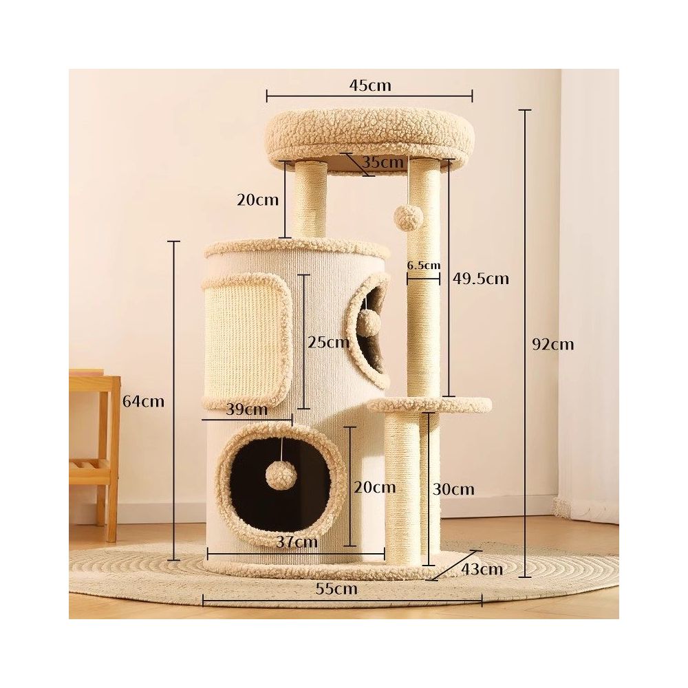 多功能一體式貓跳台｜四季通用樹洞貓窩，雙層加厚劍麻貓抓桶，不佔空間多層跳躍平台，極簡室內貓咪娛樂別墅
