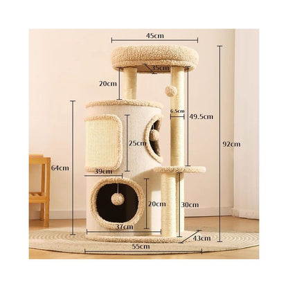 多功能一體式貓跳台｜四季通用樹洞貓窩，雙層加厚劍麻貓抓桶，不佔空間多層跳躍平台，極簡室內貓咪娛樂別墅