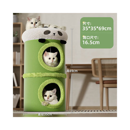 多功能一體式貓跳台｜四季通用樹洞貓窩，雙層加厚劍麻貓抓桶，不佔空間多層跳躍平台，極簡室內貓咪娛樂別墅